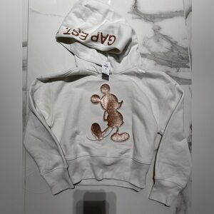 GAP Cream Hoodie with Rose Gold Mickey Mouse Glitter Character